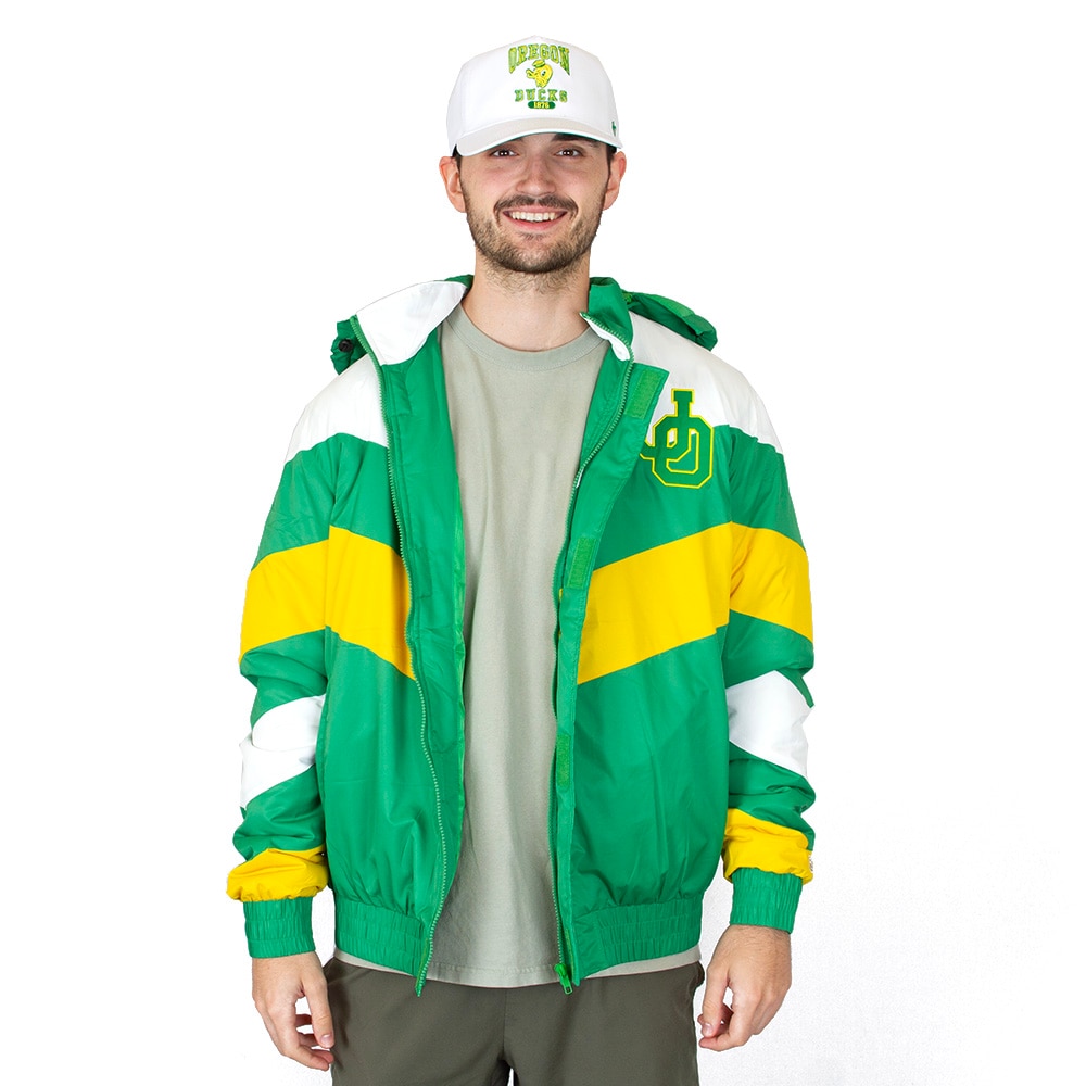 Interlocking UO, Green, Coat/Jacket, Polyester, Men, Unisex, Football, Homefield, Retro Style, Arched Oregon, Full Zip, 923546